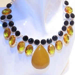 Stunning Yellow Agate Yellow Black Gems Necklace